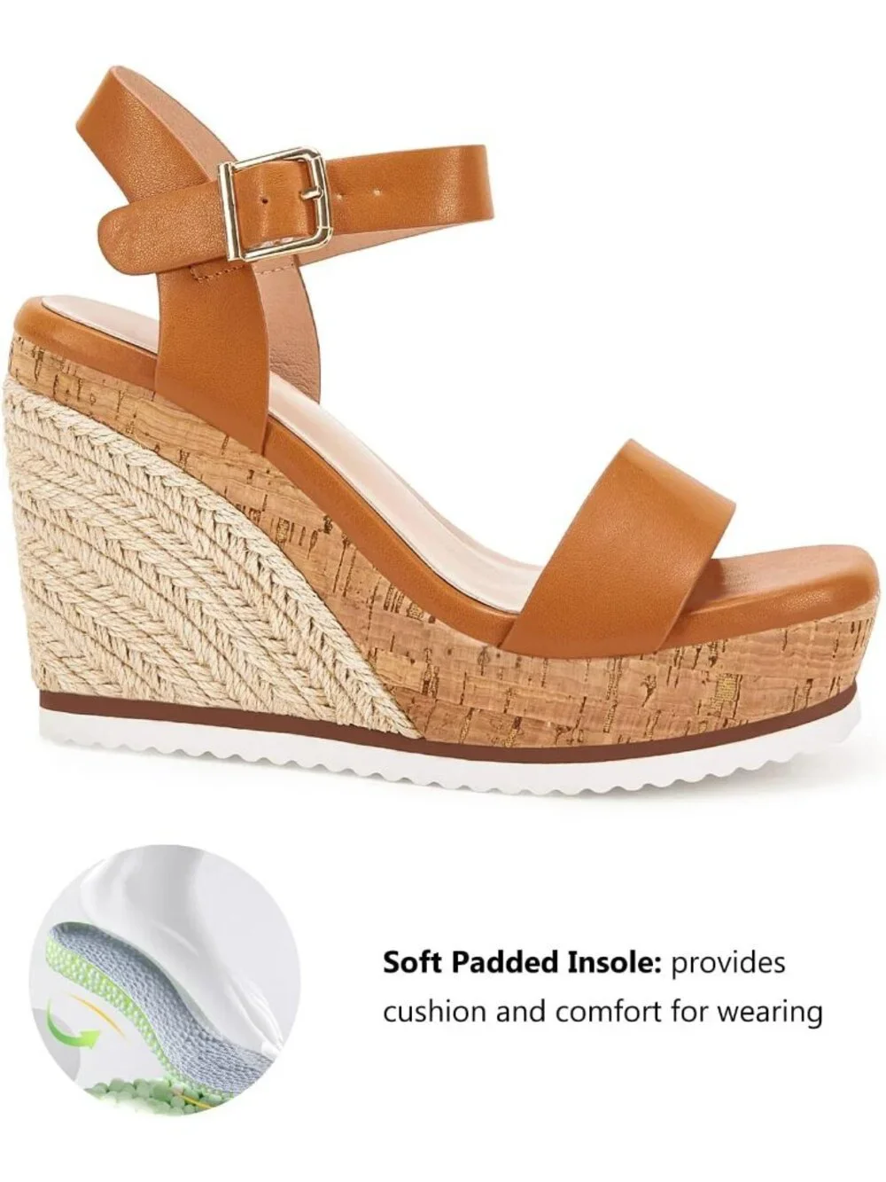 Women's Brown Espadrille Wedge Platform Sandal Open Toe Ankle Buckle Strap Shoes